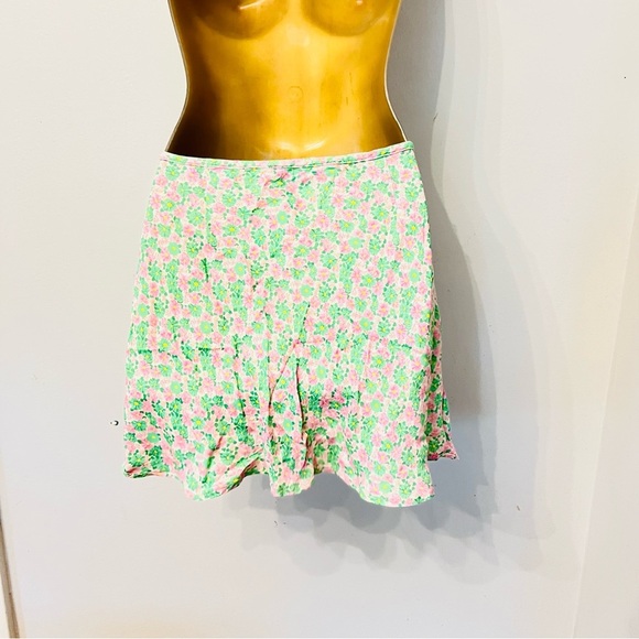 Zara Satin Floral Mini Skirt Pink Green | Coquette Garden Chic Spring - Picture 6 of 6